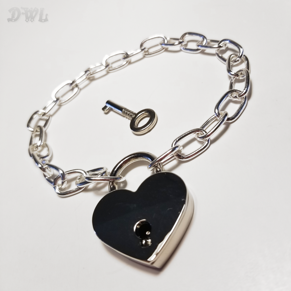 Silver Chain Heart Padlock Locking Chunky Anklet Dungeon Worx Leather