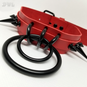 DWL-BDSM-Double-Oring-Spiked-Collar-Red