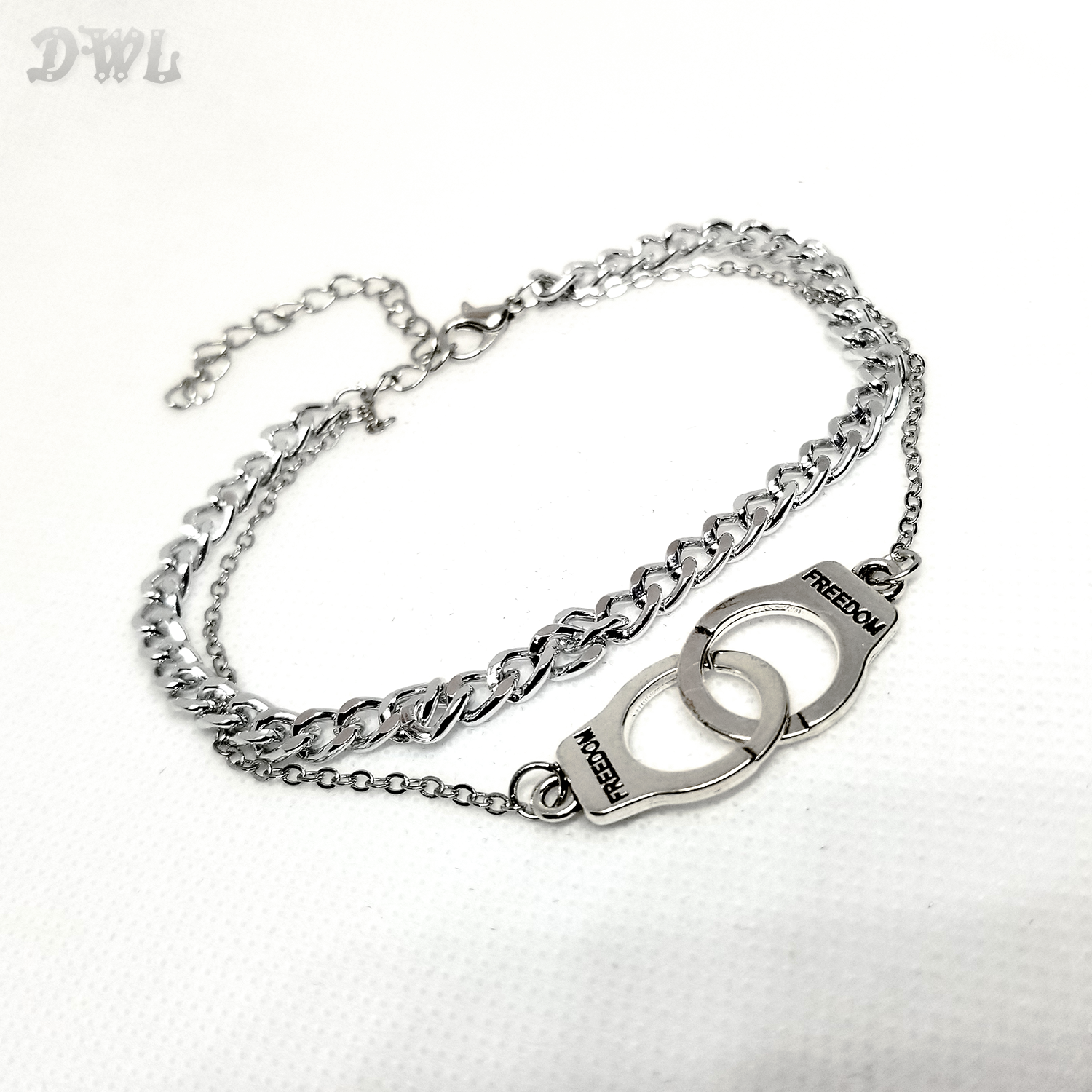 Tibetan Silver Freedom Handcuffs /& Key Silver Plated Chain Anklet 9.5/" BDSM