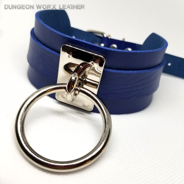 Jewelry-BDSM-Collar-Silver-Hasp-Oring-Blue