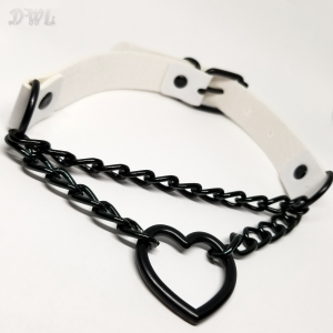 Jewelry-Necklace-Black-Heart-Chain-Leather-White