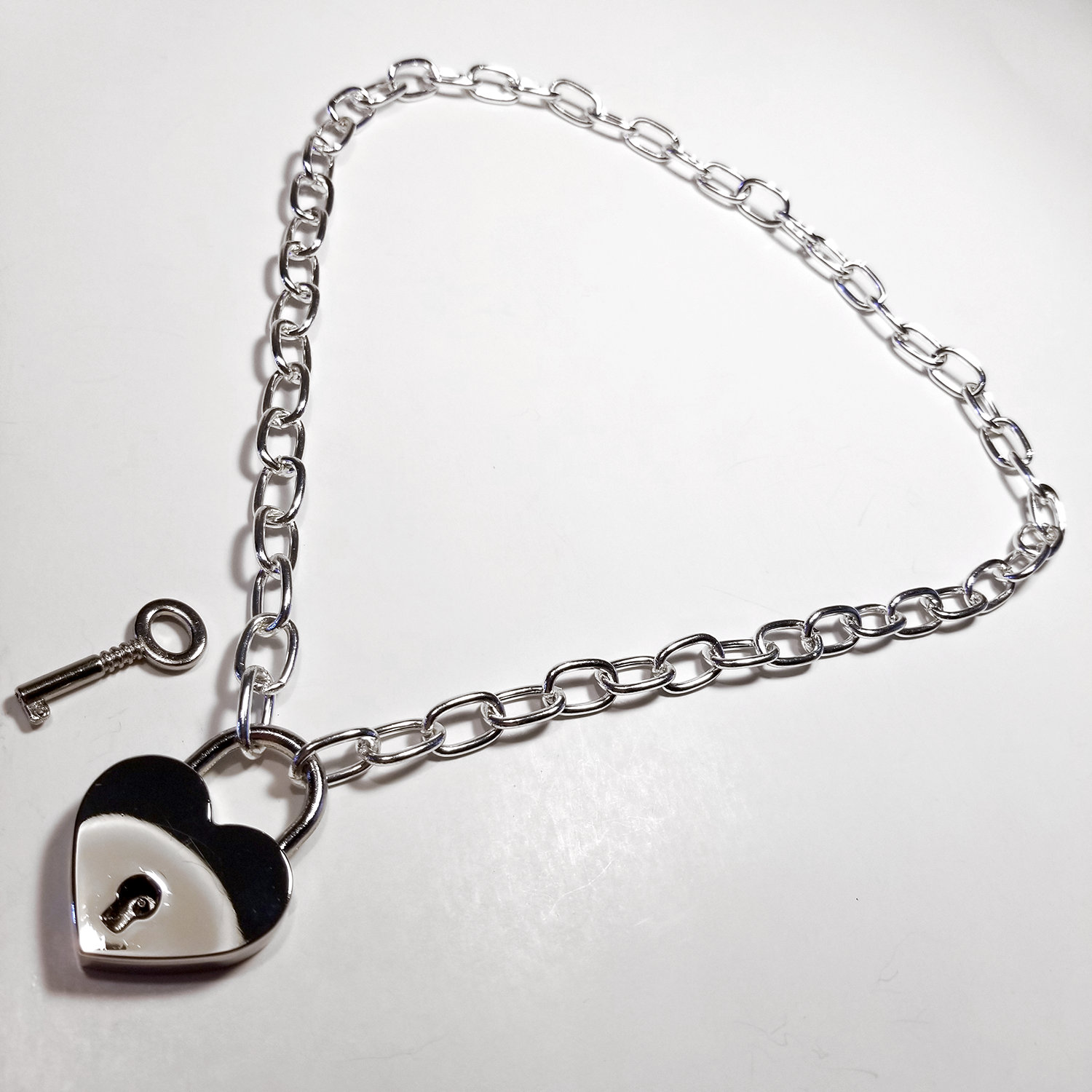 Chunky Chain Necklace With Locking Silver Heart Padlock Pendant Dungeon Worx Leather