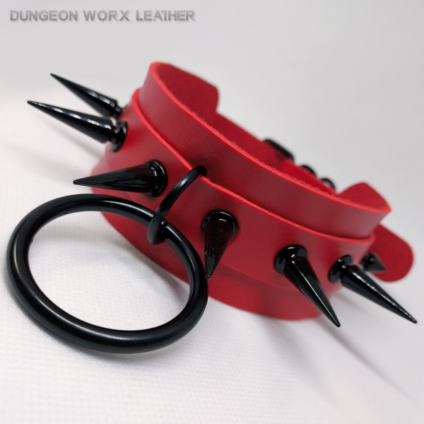 DWL Tall Black Spikes & O-Ring BDSM Collar-Red