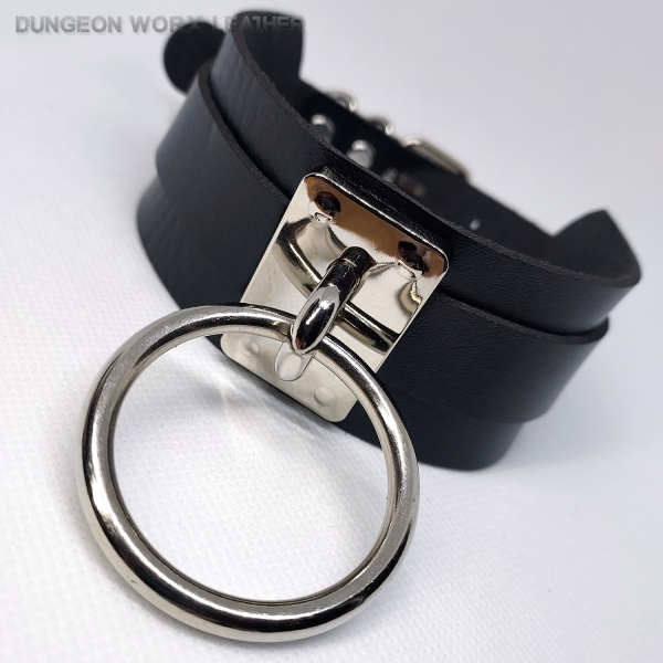 Jewelry-BDSM-Collar-Silver-Hasp-Oring-Black