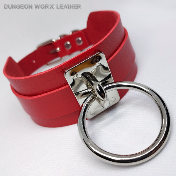 Jewelry-BDSM-Collar-Silver-Hasp-Oring-Red
