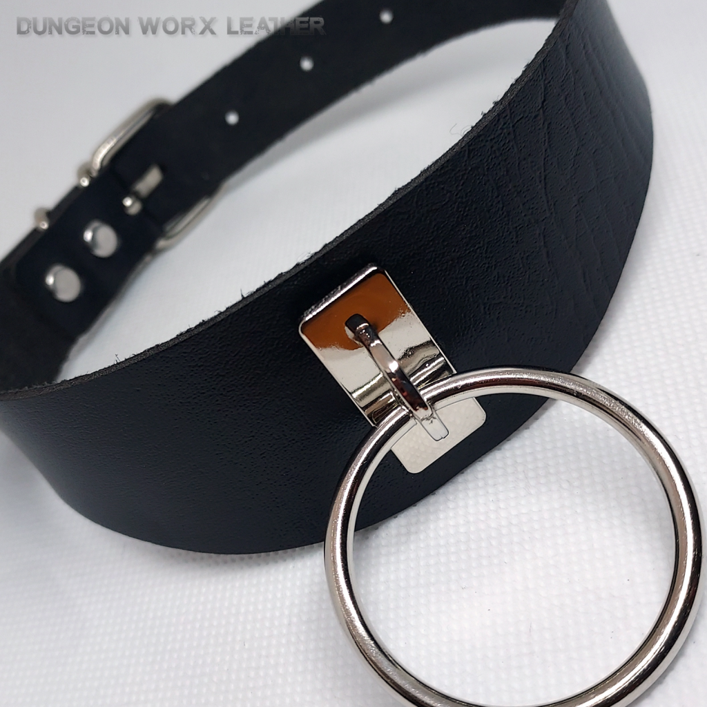 Contour Shape BDSM Collar with O-ring Pendant in BLACK | Dungeon Worx ...