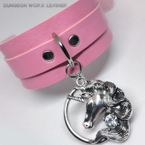 Jewelry-BDSM-Pink-Unicorn-Pendant-Collar