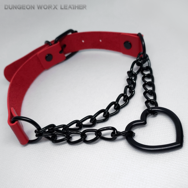 DWL-Leather-Chained-Heart-Choker-Necklace-Red