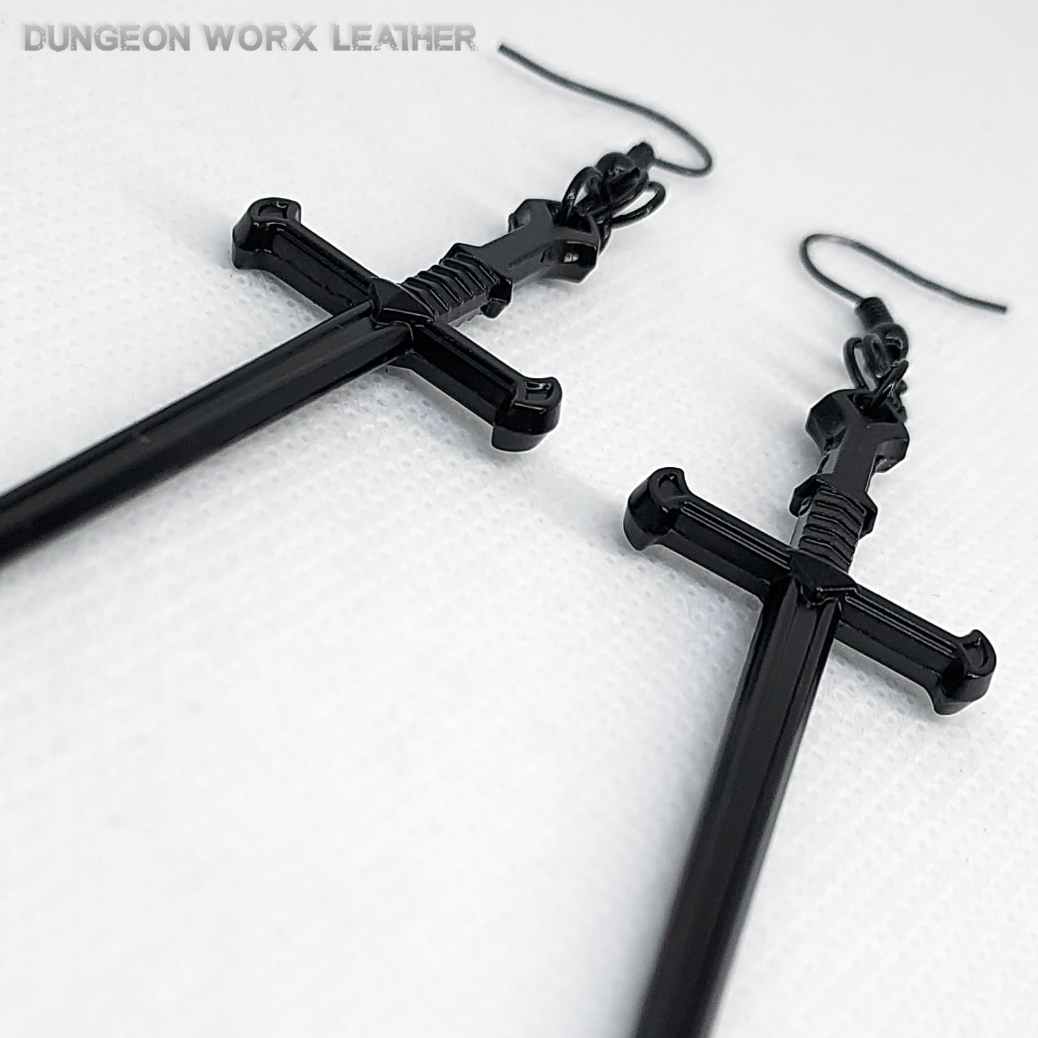 Large Broad Sword Dangle Earrings in BLACK - Image 4