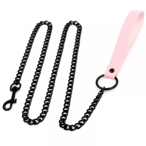 Leash-BDSM-Pink-Leather-Black-Chain