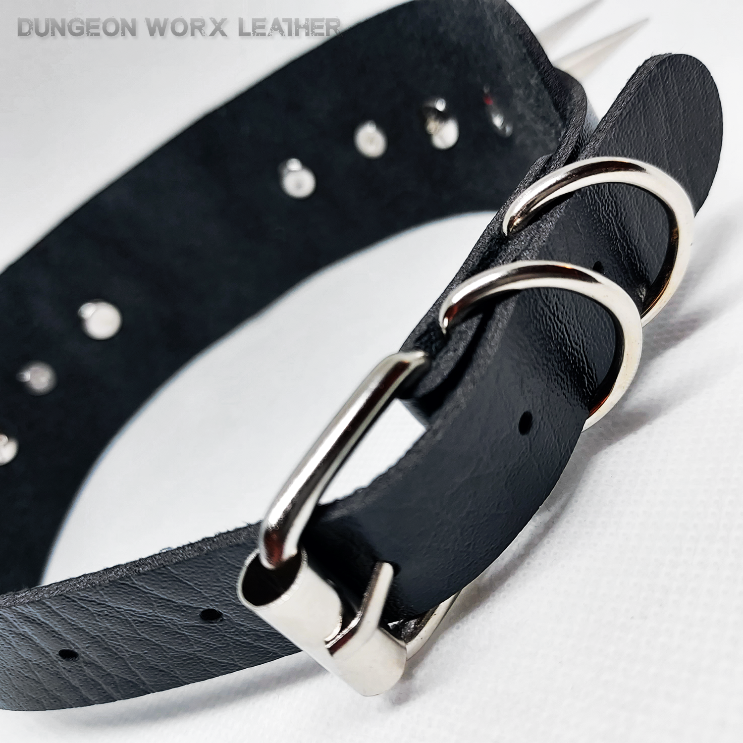 Alternating Tall Silver Spikes and Heart Collar in BLACK - Image 4