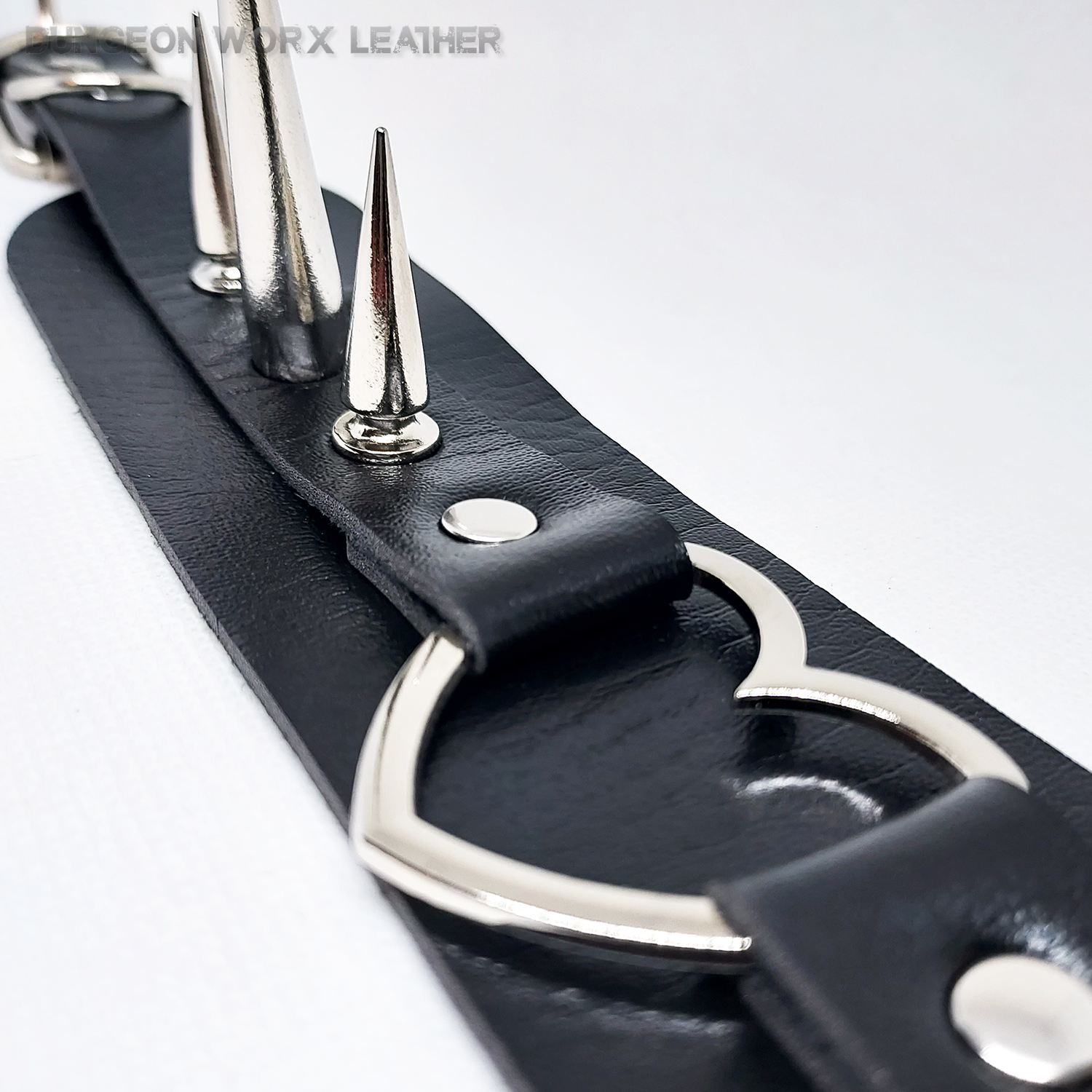 Alternating Tall Silver Spikes and Heart Collar in BLACK - Image 7