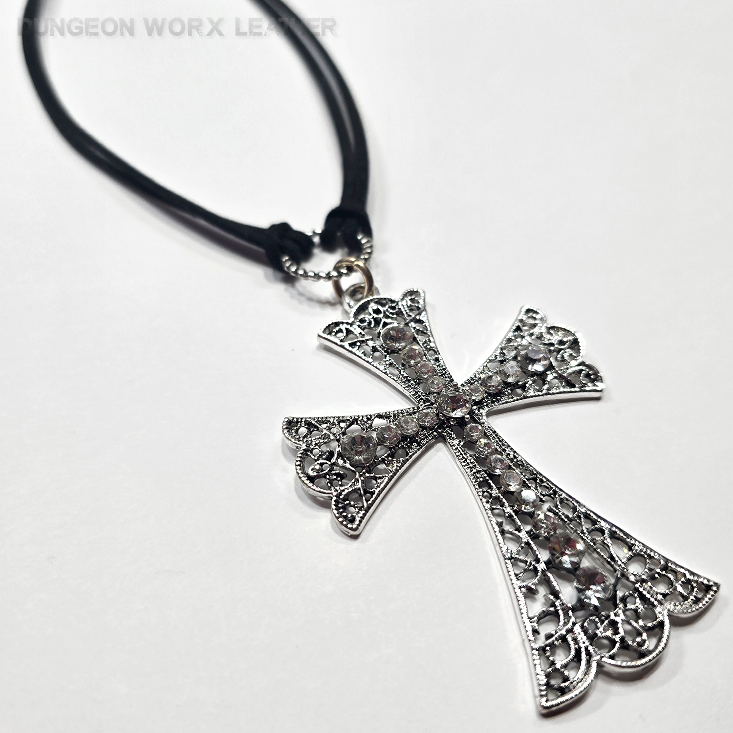 Silver Jeweled Victorian Cross Double-Corded Choker