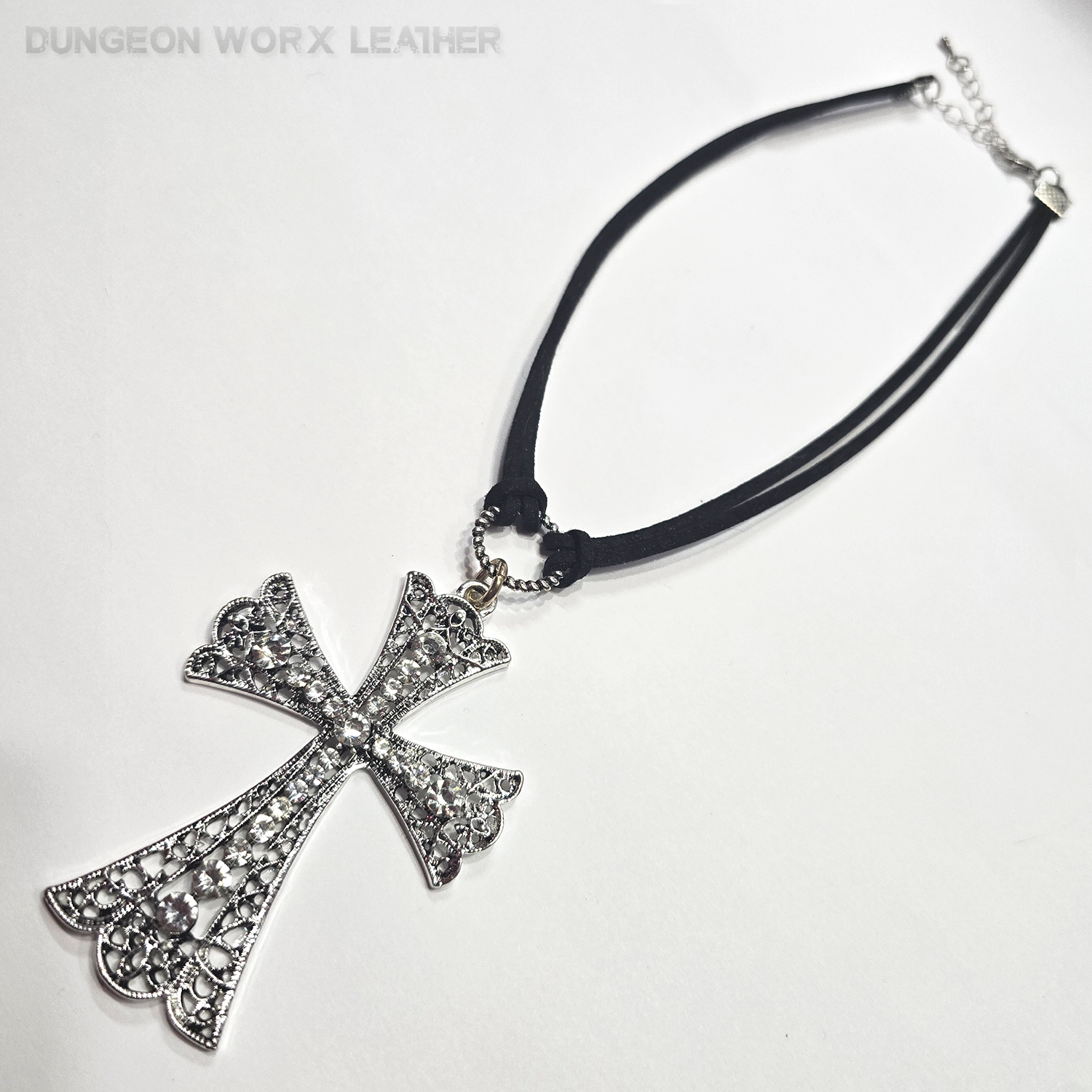 Silver Jeweled Victorian Cross Double-Corded Choker - Image 2