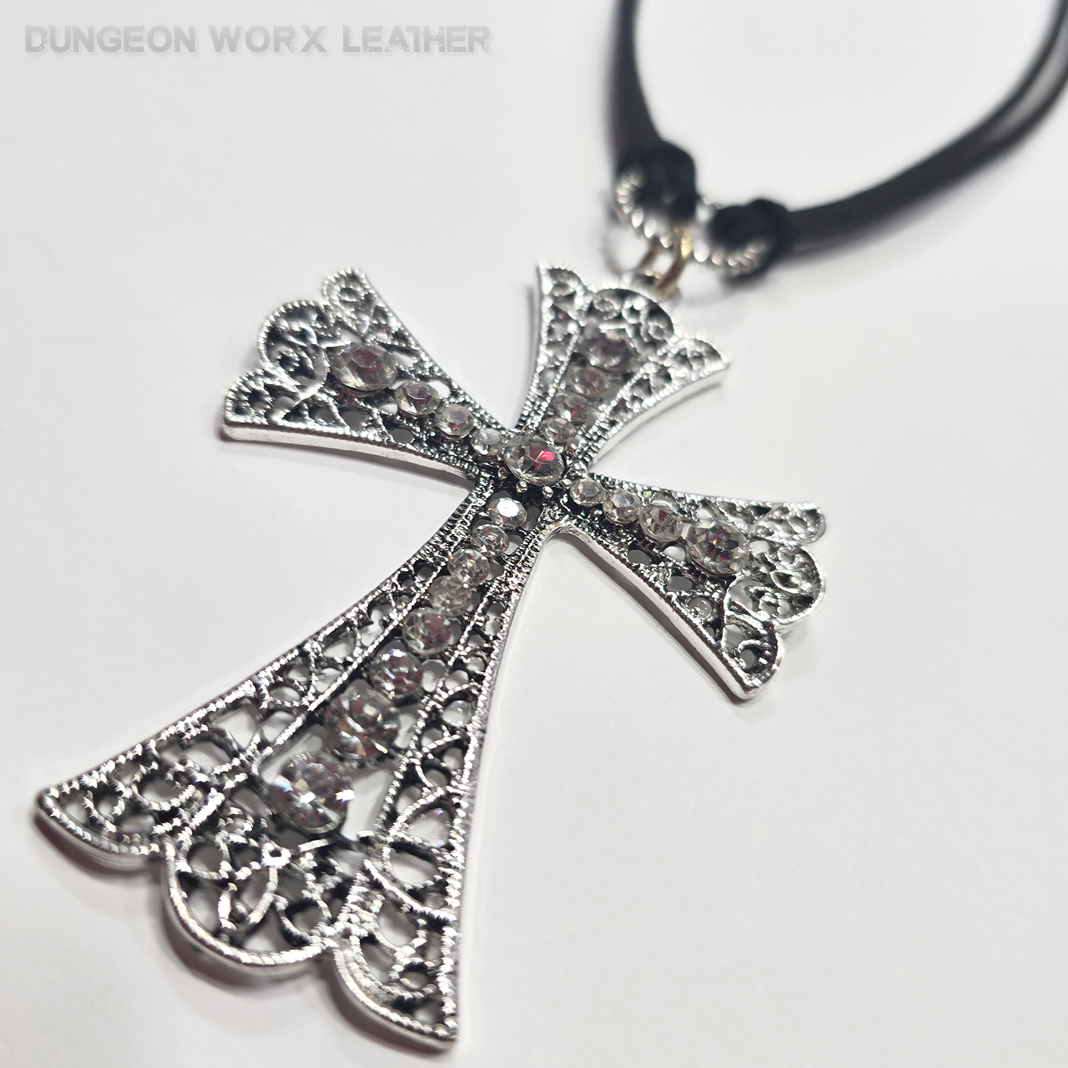 Silver Jeweled Victorian Cross Double-Corded Choker - Image 3
