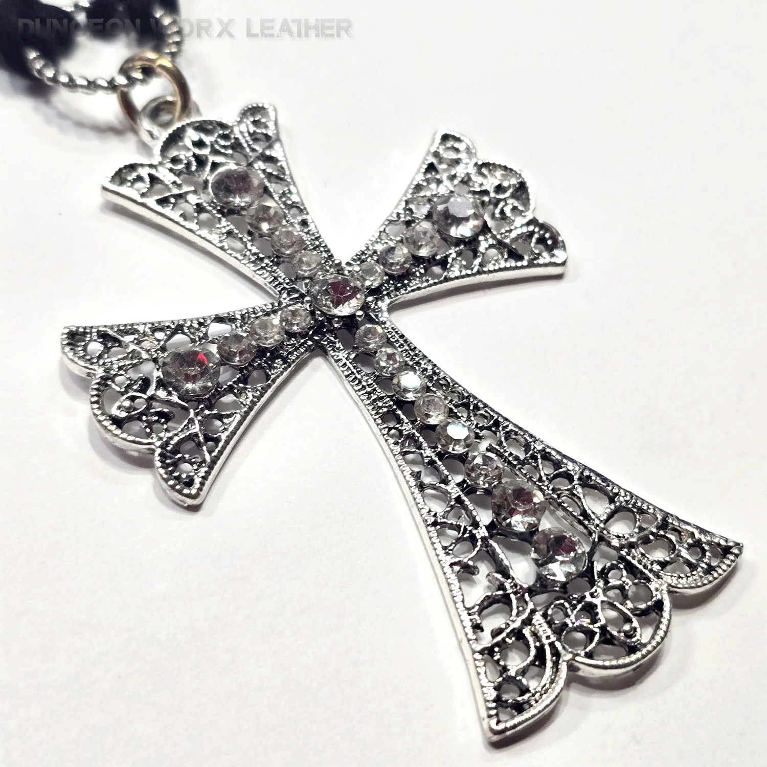 Silver Jeweled Victorian Cross Double-Corded Choker - Image 4